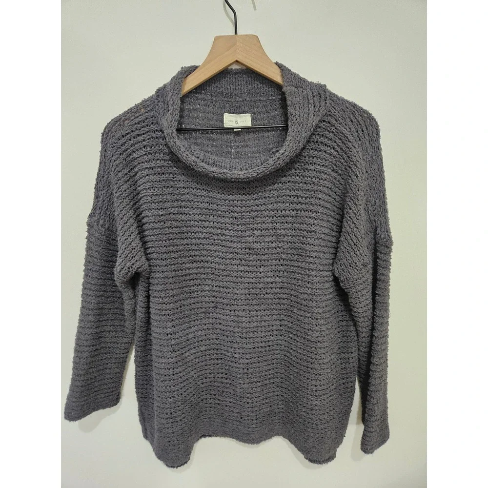 Lou & Grey Charcoal Gray Textured Cowl Neck Knit Sweater Womens Medium